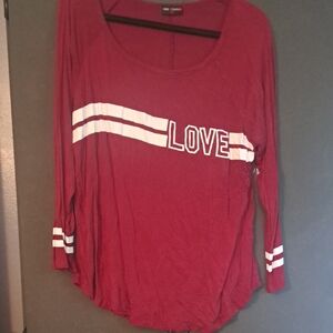 Love Red Long Sleeve Tee with White Stripes